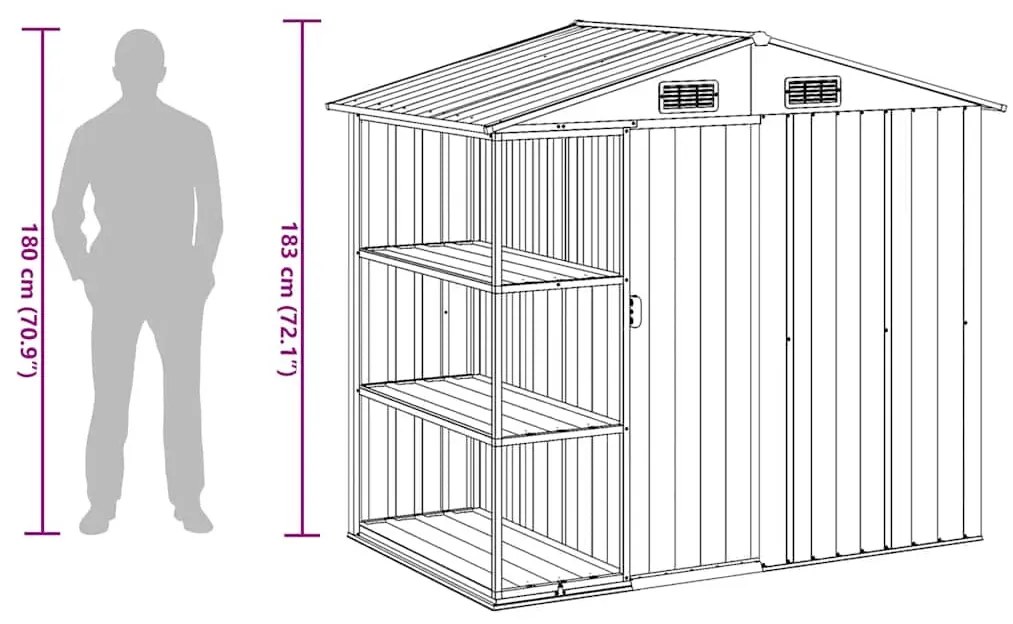 barna vas kerti fészer állvánnyal 205 x 130 x 183 cm