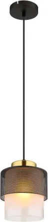 Globo 15709H Függeszték fém fekete matt, üveg átlátszó, fém sárgaréz színű, kábel textil fekete, magassága állítható, ø: 180mm, M: 1200mm, 1x E27 60W 230V izzó nélkül