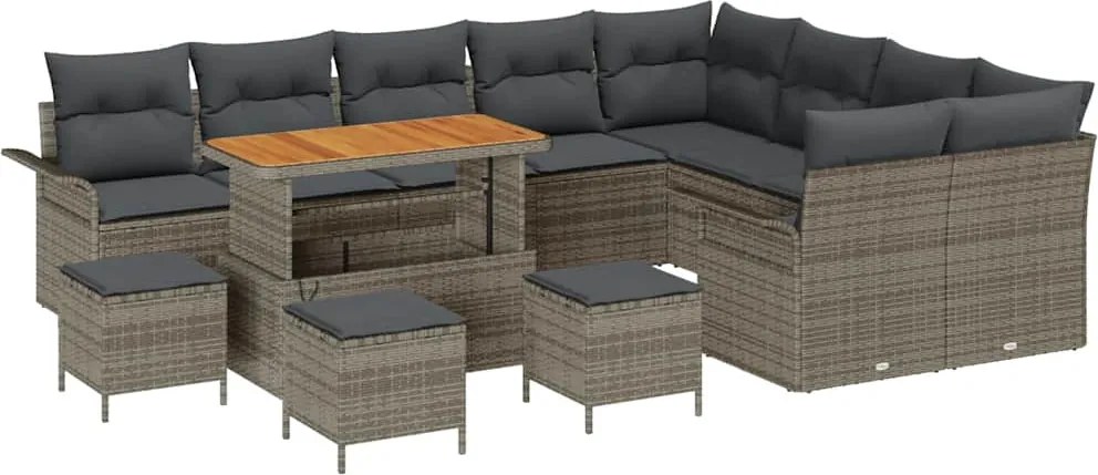 vidaXL Kerti Kanapé Szett párnával 13 pcs Szürke polirattan