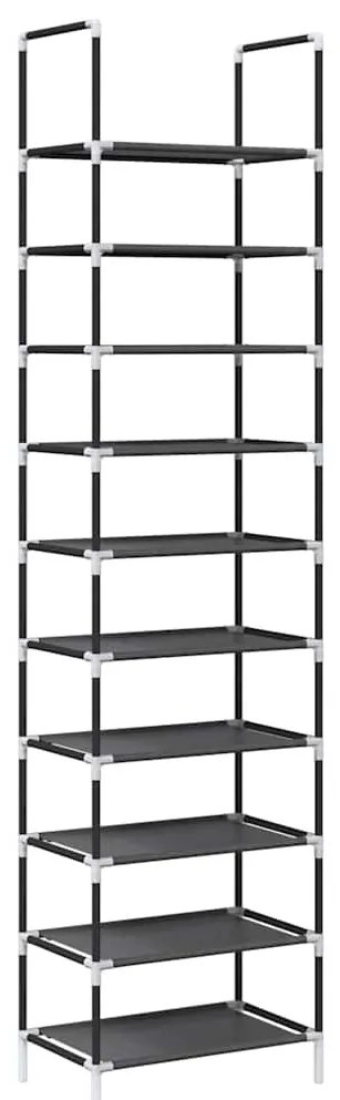 fekete nem szőtt szövetből cipőállvány 10 szintes 44x28x180 cm