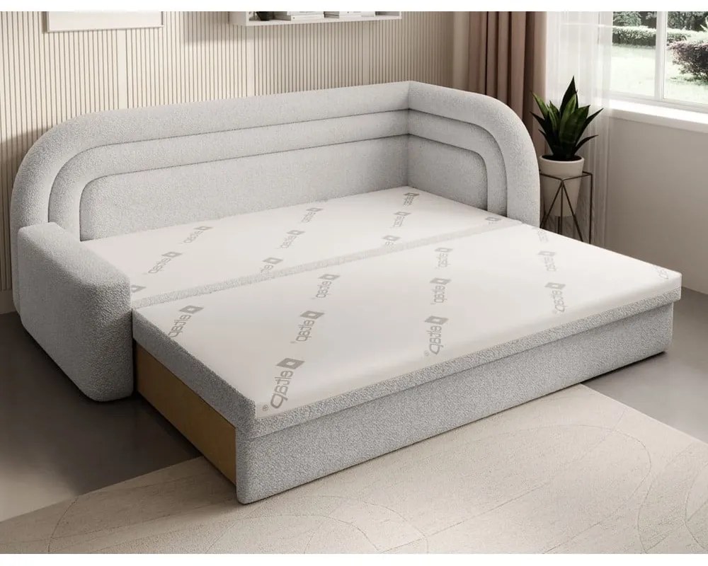 Krémszínű buklé kinyitható-tárolóhelyes kanapé jobb oldali 223 cm Fabillo – ELTAP