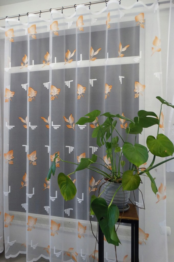 Mg Függöny jacquard levelek narancssárga 450x225 kész szalaggal Iwona lengyel