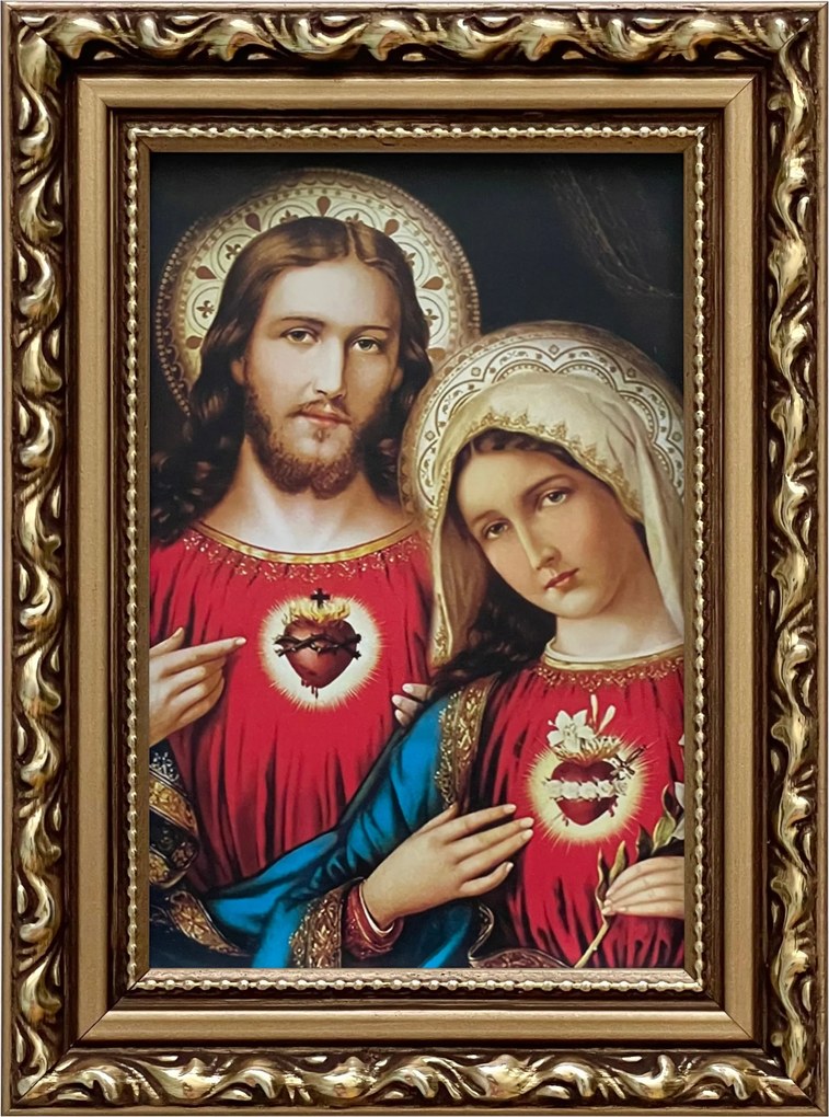 Vászonkép 19x14 Jézus És Mária Szíve Jézus Mária Arany Díszített Fa Keret