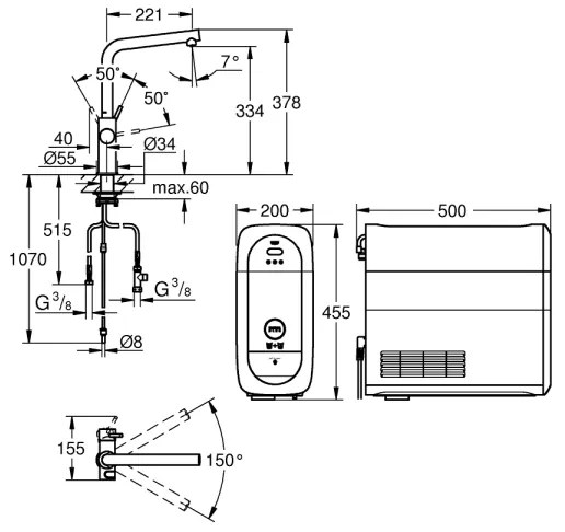 GROHE 31454001 - BLUE HOME mosogató csaptelep, L-formájú kifolyó, fényes króm