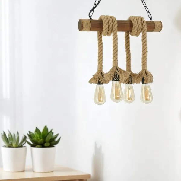 Brilagi - Csillár láncon KOS 4xE27/60W/230V bükkfa