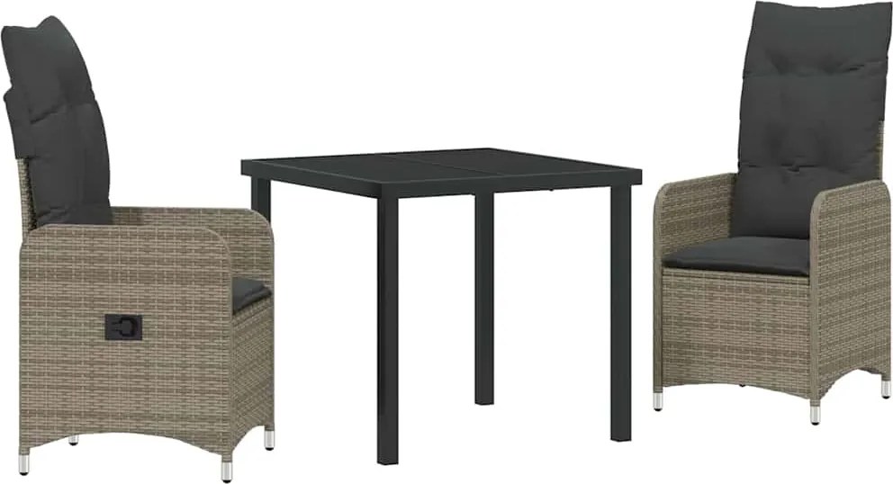 vidaXL Kert étkező szett párnával 3 pcs Szürke polirattan