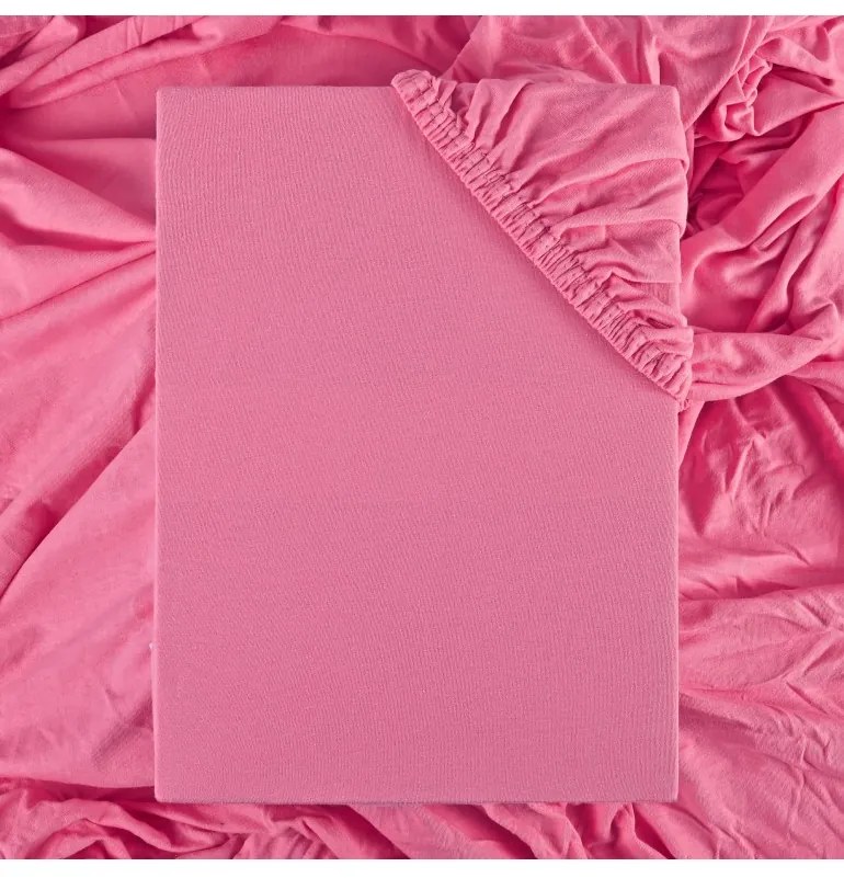 EMI rózsaszín 100% pamutjersey gumis lepedő, 120x200-as lap