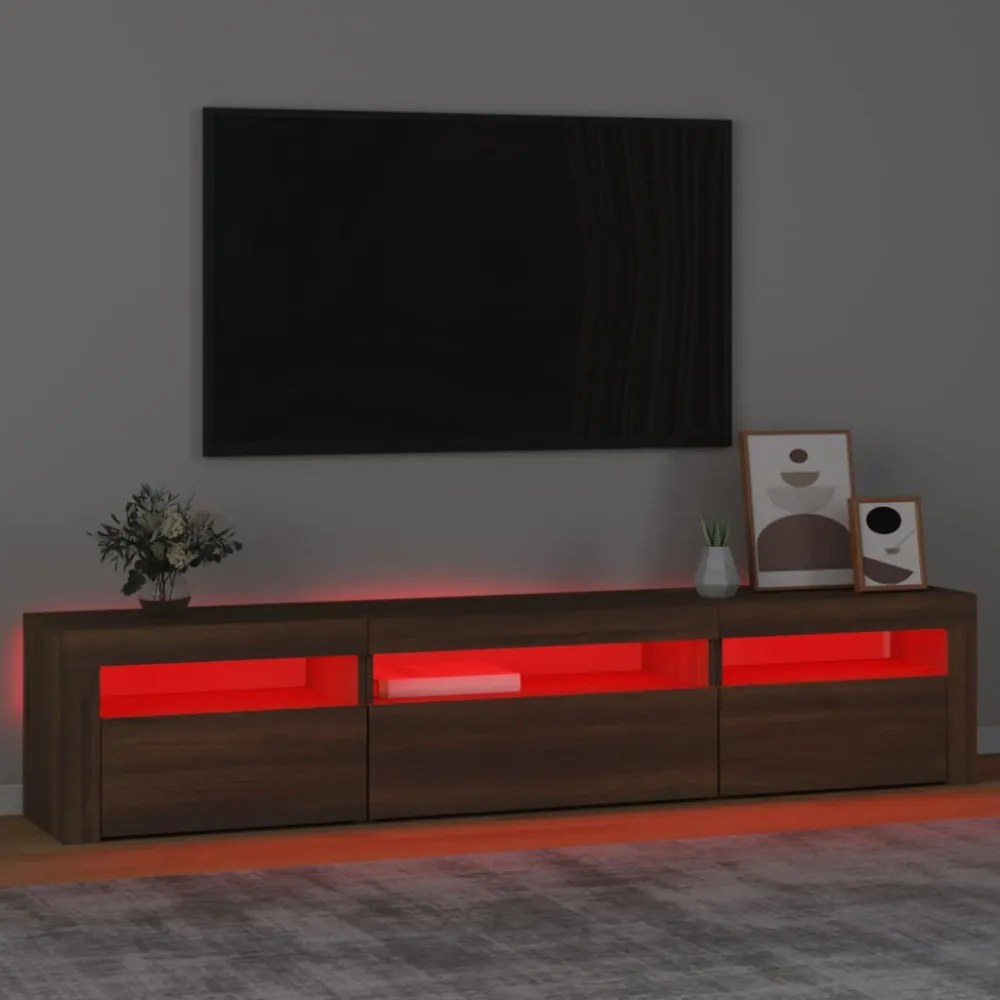 barna tölgy színű TV-szekrény LED-lámpákkal 195x35x40 cm