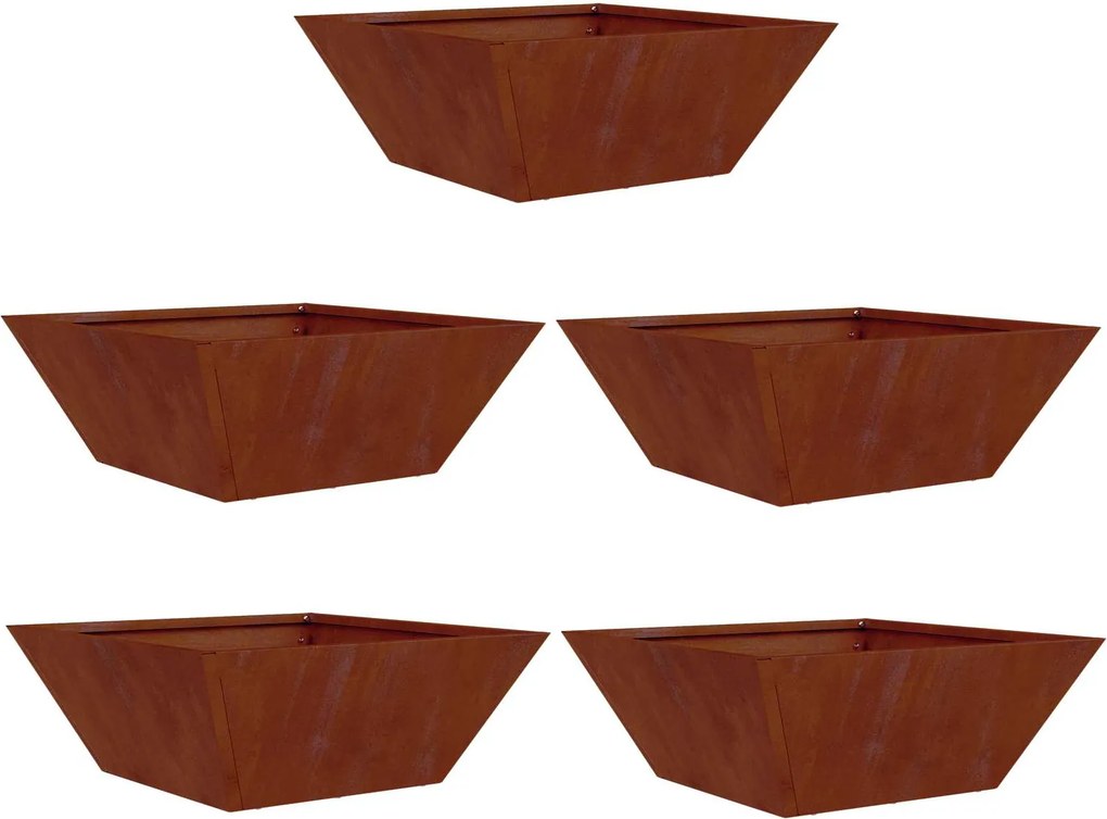 vidaXL Kerti cserép 5 pcs Rozsdás 40 x 40 x 15 cm Időjárásálló acél
