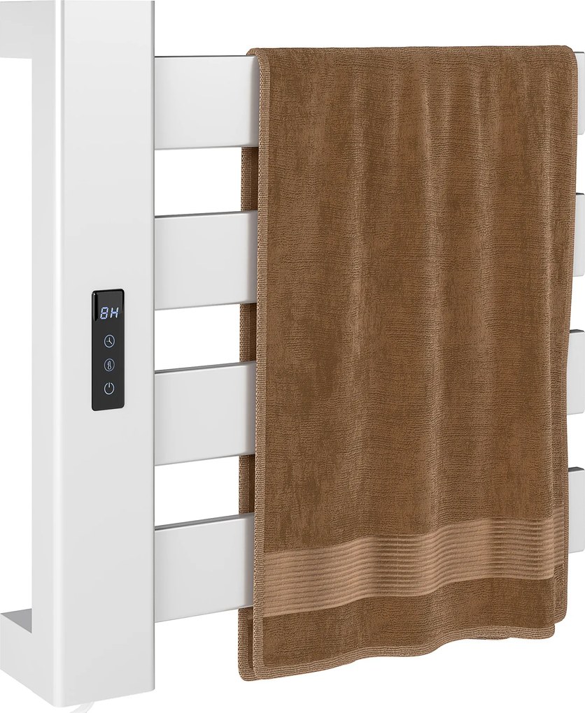 HOMCOM Fali Elektromos Törölközőszárító 130W Alumínium Ötvözet WIFI Irányítással, Érintőképernyővel és Időzítővel, 4 Bár, Állítható Hőmérséklet, Alacs