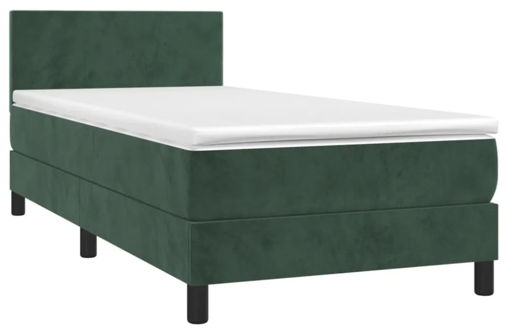 sötétzöld bársony rugós és LED-es ágy matraccal 90x190 cm