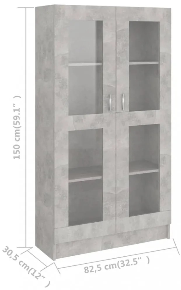 betonszürke szerelt fa vitrinszekrény 82,5 x 30,5 x 150 cm