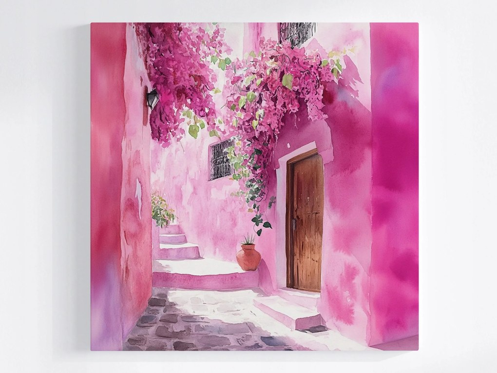 Poszter Város Utca Sikátor Bokor Virágok Marokkó 40x40