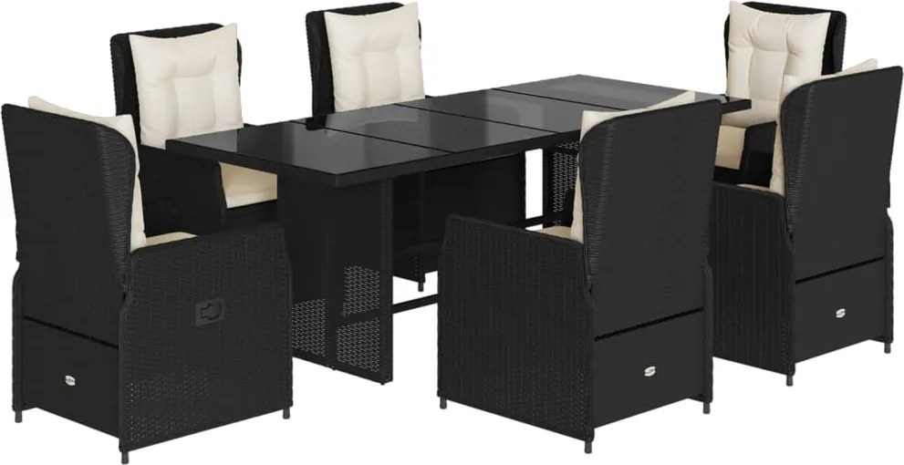 vidaXL 7 részes fekete polyrattan kerti étkezőgarnitúra párnával