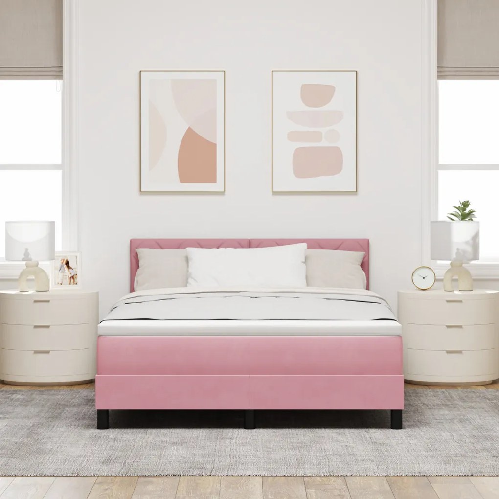 Boxspring Ágy Mattal & LED Rózsaszín 160x200 cm Bársony