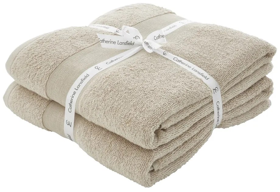 Bézs frottír pamut fürdőlepedő szett 2 db-os 90x140 cm Anti-Bacterial – Catherine Lansfield