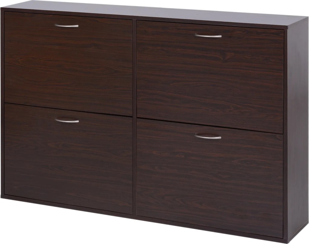 HOMCOM Karcsú Bejárati Cipőtároló 4 Kihajtható Ajtóval, Modern Cipőtároló 24 Pár Cipőhöz Állítható Polcokkal, Fa Cipőtartó, 120x24x81cm, Barna | Aosom