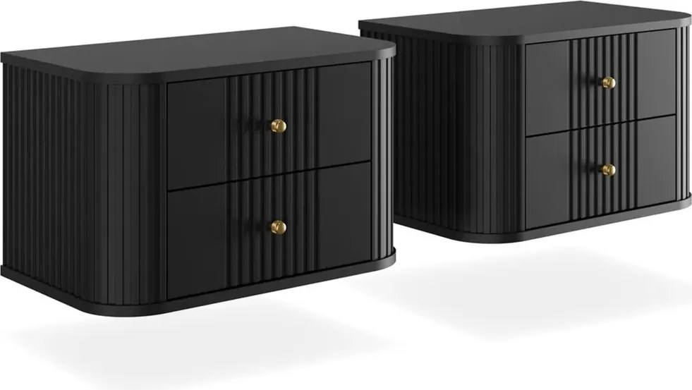 Vesper függő éjjeliszekrény készlet 56 cm - fekete / arany fogantyúk