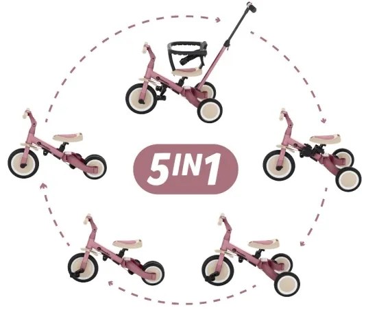 PETITE&MARS - Gyermek tricikli 5in1 TURBO Dusty Rózsa