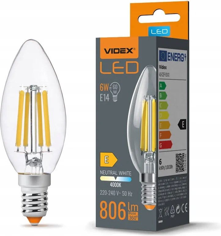 Led izzó Filament 6W 806lm 4000K E14 semleges