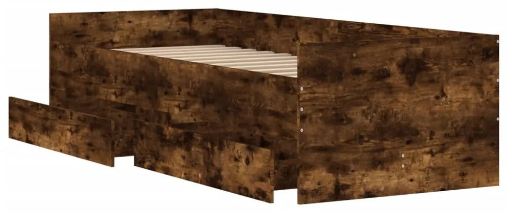 füstös tölgy színű műfa ágykeret fiókokkal 100 x 200 cm