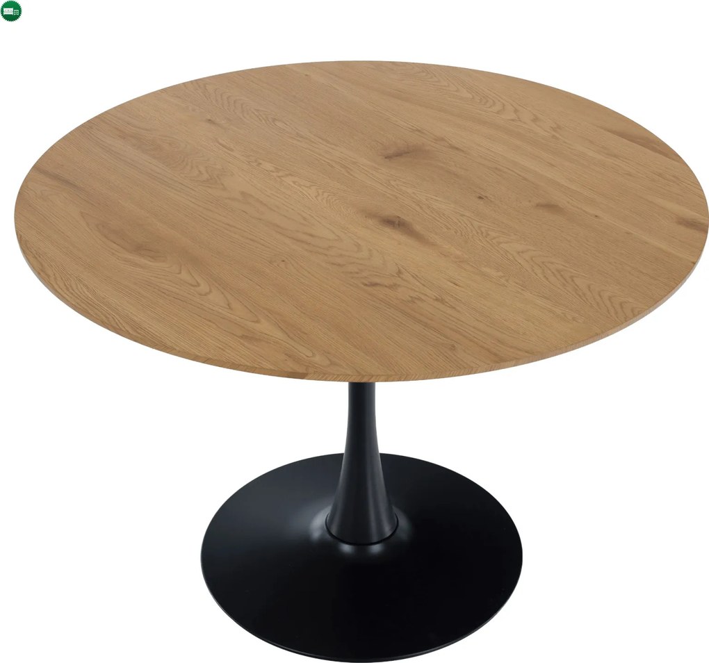 Étkezőasztal, tölgy/fekete, átmérő 110 cm, REVENTON NEW