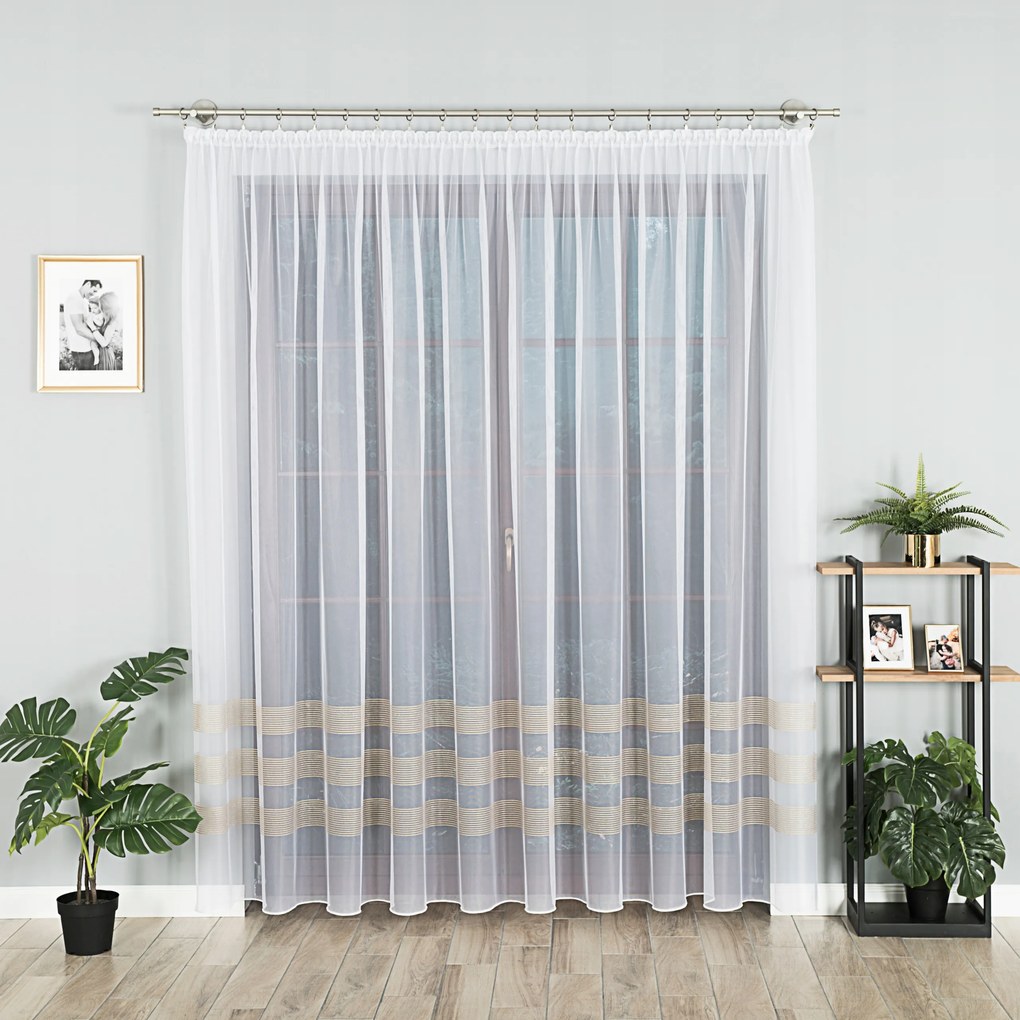 Kész Függöny Szalaggal, Arany Csíkokkal Díszítve 400x230