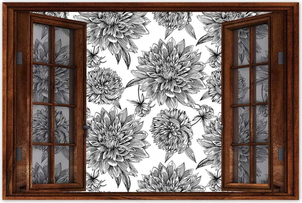 Poszterek 60x40 Fekete-fehér grafika Virág