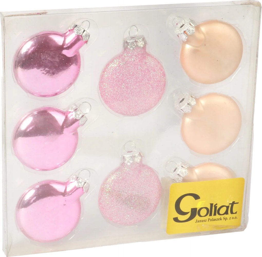Lapos Karácsonyfa Bombák Üveg rózsaszín gömb szett