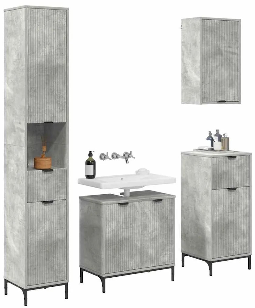 Fürdőszoba bútor szett fiókkal Beton Szürke Műanyag fa, fém