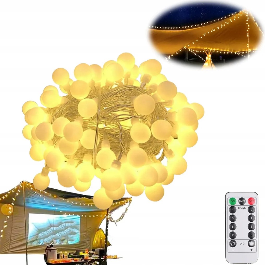 15M 100LED Karácsonyi Lámpák Karácsonyfa Fények Meleg Kültéri Ragyogás