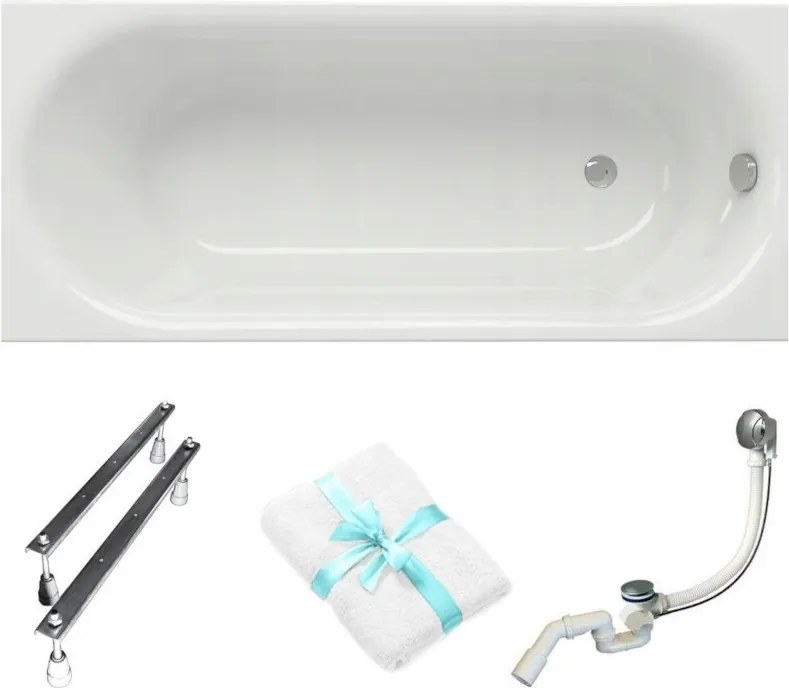 Téglalap alakú akril kád Cersanit Octavia 170x70 lábszifon törölköző