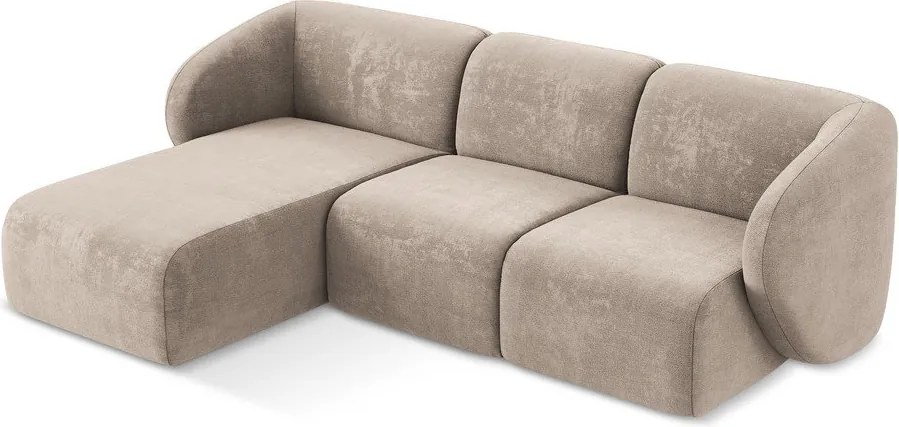 Világosbarna zsenília sarokkanapé (bal oldali-heverő résszel) Lani – Makamii