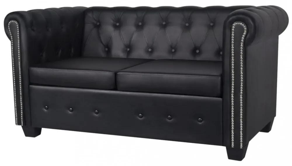 2 személyes fekete chesterfield műbőr kanapé