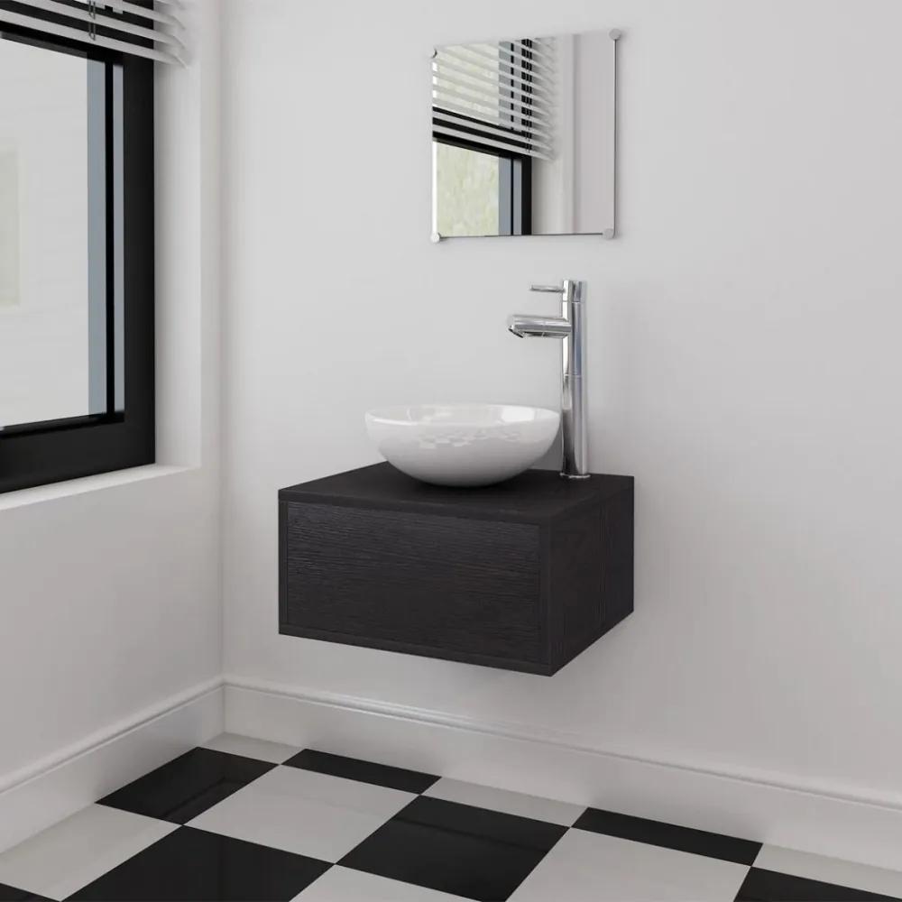 3 db-os fürdőszobai bútor és medence szett fekete