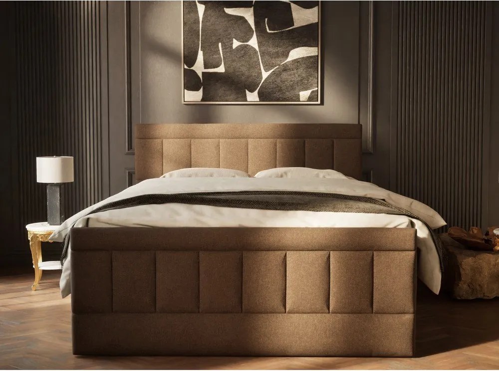 Barna ágyneműtartós boxspring ágy 200x200 cm Caya – Maison de Rêve