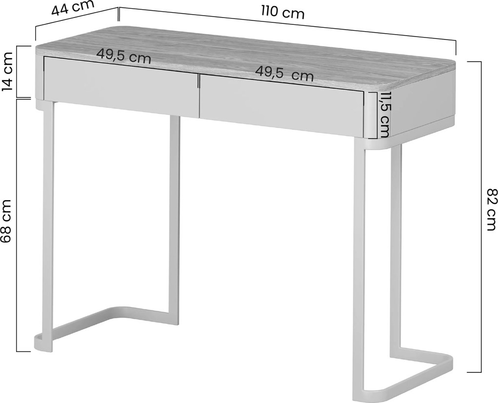 Elivo konzolasztal 110 cm fiókokkal fémvázas - kasmír / olajozott tölgy