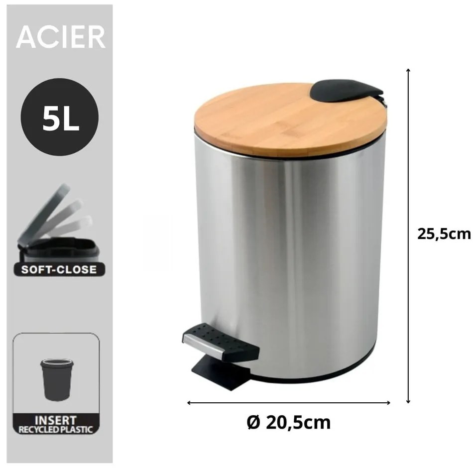 Matt ezüstszínű acél pedálos szemetes 5 l Adonis – Spirella