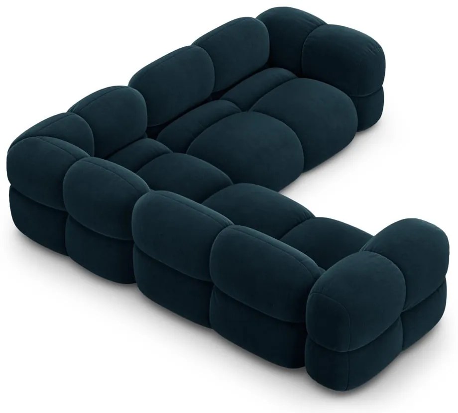 Sötétkék bársony sarokkanapé Loretto – Cosmopolitan Design