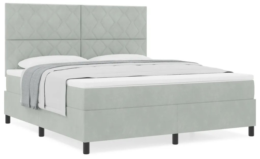 Boxspring Ágy Mattal Világosszürke Szuper Király Bársony