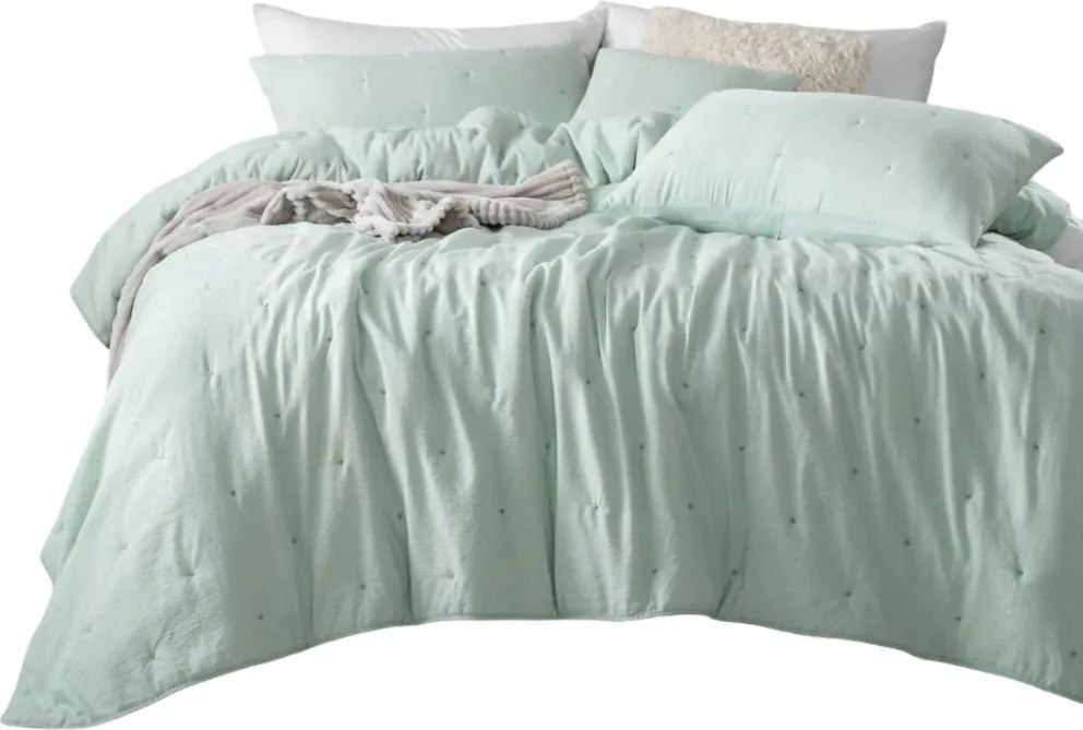 Dotta texturált dekoratív ágytakaró 240x260 zsálya pöttyös hímzéssel