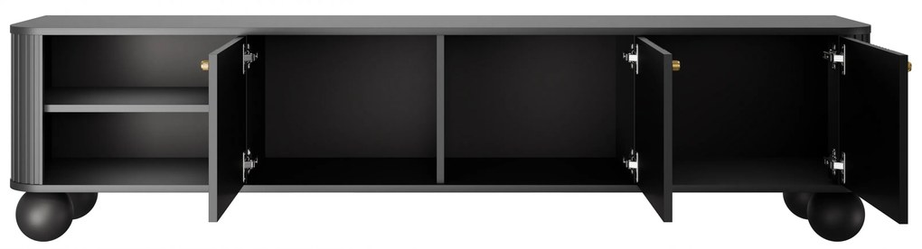 Vesper TV-szekrény 187 cm háromajtós - fekete arany fogantyúkkal gömb lábakkal