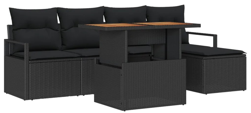 6 darabos kerti kanapé szett párnákkal fekete poly rattan