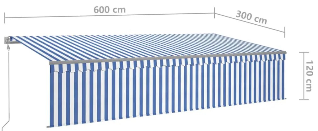 kék és fehér automata napellenző redőnnyel 6 x 3 m