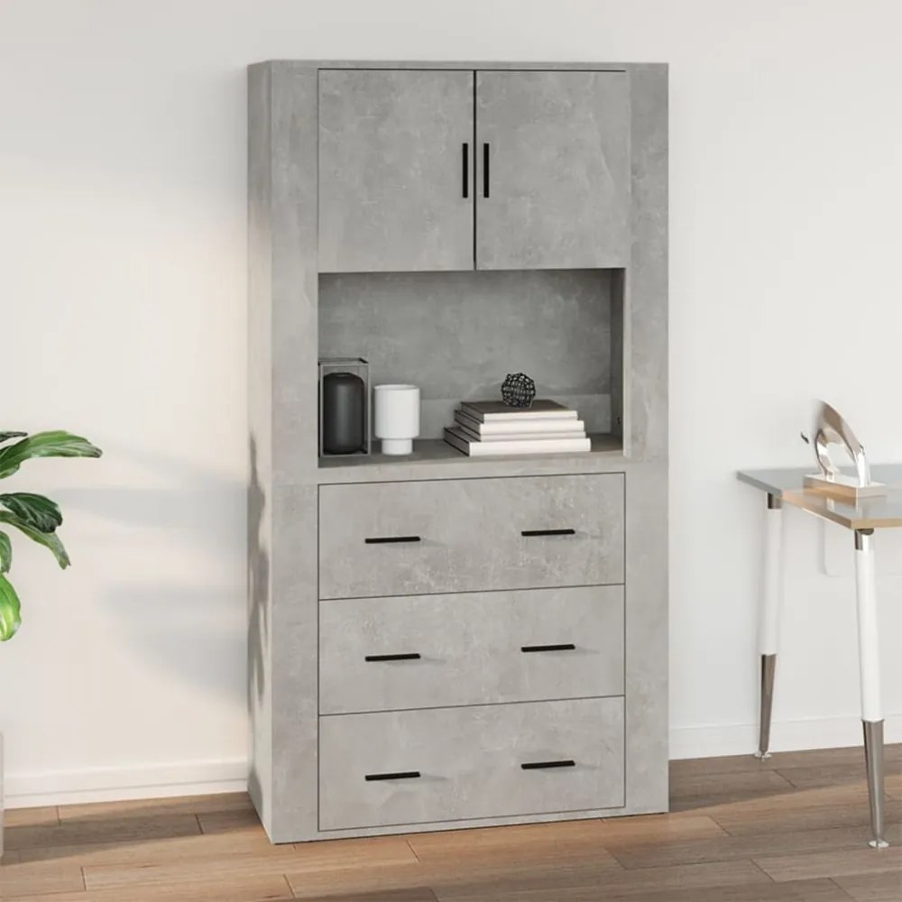 betonszürke szerelt fa faliszekrény 80 x 313 x 80 cm