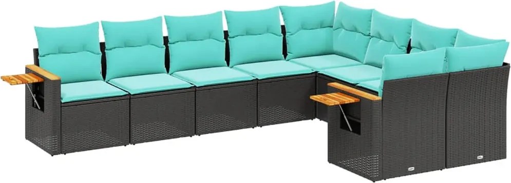 vidaXL 9 részes fekete polyrattan kerti ülőgarnitúra párnával