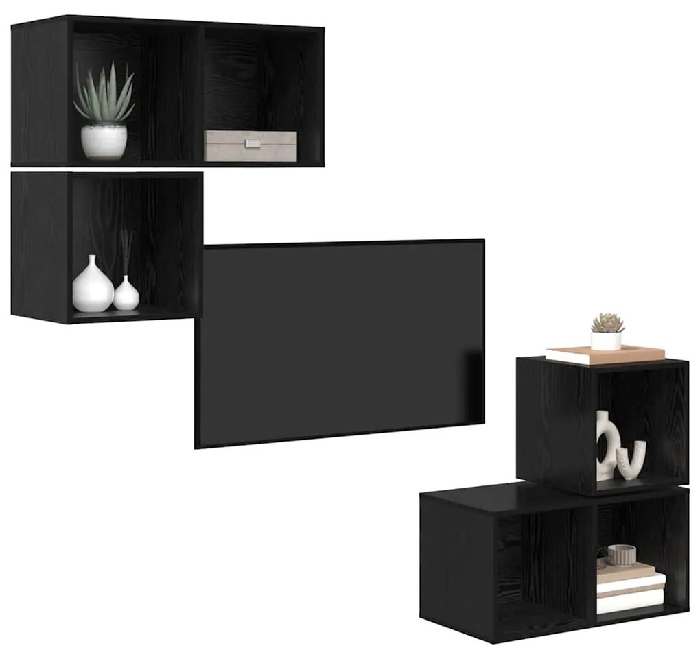 TV szekrény garnitúra 4 pcs Musta tammi 37 x 37 x 72 cm Faanyag
