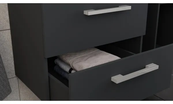 Fürdőszobaszekrény mosdóval KATE + tükörszekrény + fali szekrény antracit