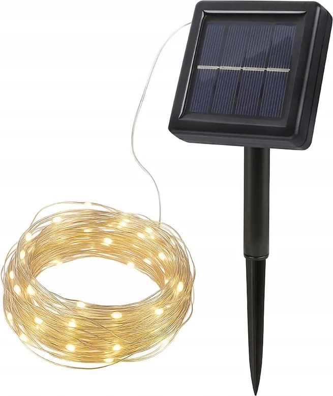 Led napelemes füzér, 200 Led, 22m, meleg fehér