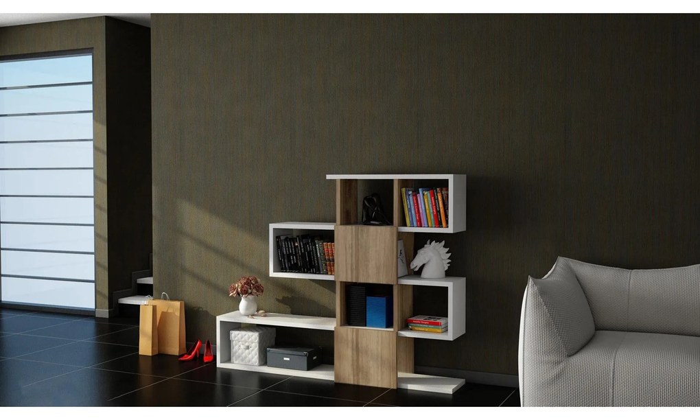 könyvespolc Karlin - White, Walnut